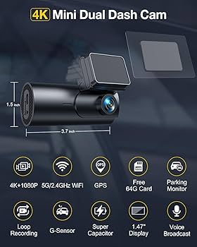 DQN　K Amazon.com: GKU Dash Cam Front and Rear Camera,4K+1080P, 5.8